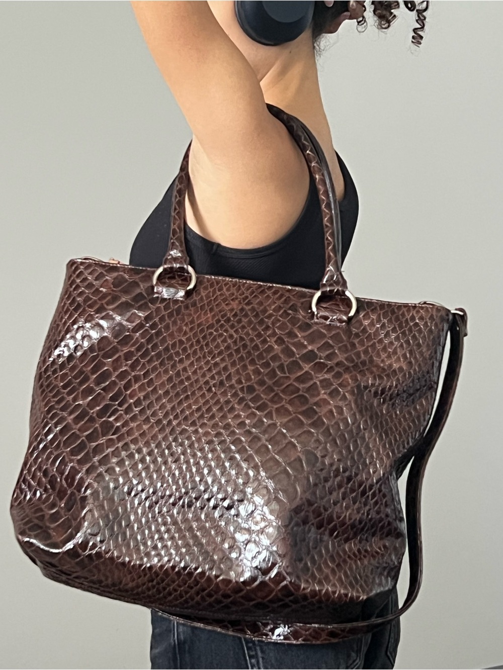 Vintage La diva snakeskin handbag/totebag - Shiny Faux Leather Shoulder Bag